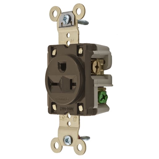 Hubbell Wiring Device - Hubbell HBL5461 Brown 20A 250V Single Receptacle. Extra Heavy Duty Spec Grade