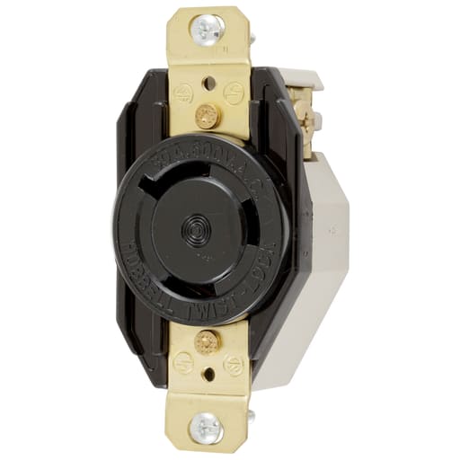 Hubbell Wiring Device - Hubbell HBL2650 30 Amp 600 Volt 2-Pole 3-Wire NEMA L9-30R Black Single Flush Locking Receptacle