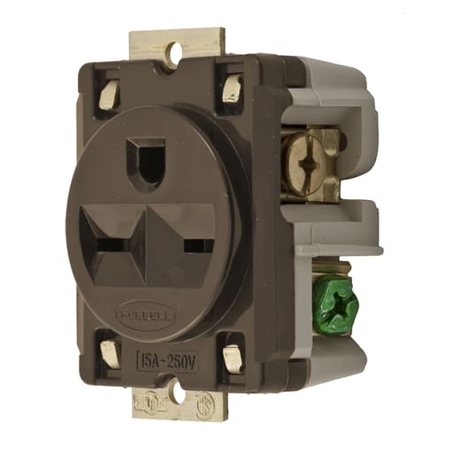 Hubbell Wiring Device - Hubbell HBL5684 SGL PANEL MT Receptacle, 15A 250V, 6-15R, BR