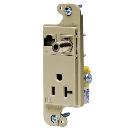 Hubbell Wiring Device - Hubbell RJ620ITR JLOAD® Multimedia Floor Box Outlet w/ (1) Cat5e, (1) F-Connector, (1) 20A 125V Receptacle - Ivory