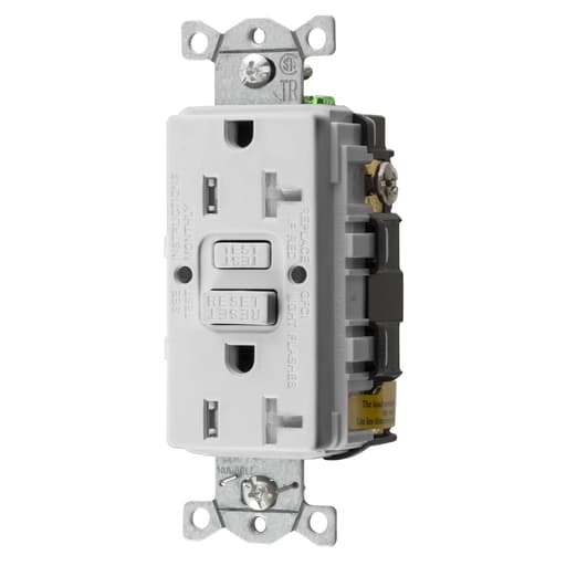 Hubbell Wiring Device - Hubbell GFTRST20W 20 Amp 125 Volt 2-Pole 3-Wire NEMA 5-20R White GFCI Receptacle