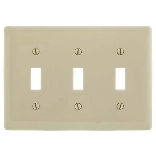 Hubbell Wiring Device - Hubbell NP3I 3-Gang Ivory Nylon Standard 3-Toggle Switch Wallplate