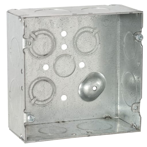 Raco Manufacturing - Raco 265 4-11/16" Square Box, 2-1/8" Deep, 3/4" & 1" Side Knockouts, Welded