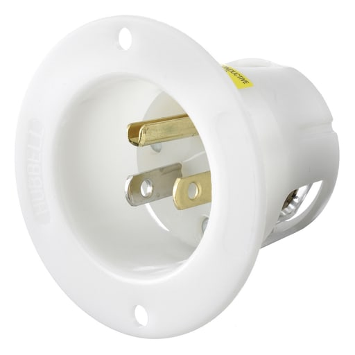 Hubbell Wiring Device - Hubbell HBL5278-C 15A 125V INSULGRIP White Nylon Flanged Inlet
