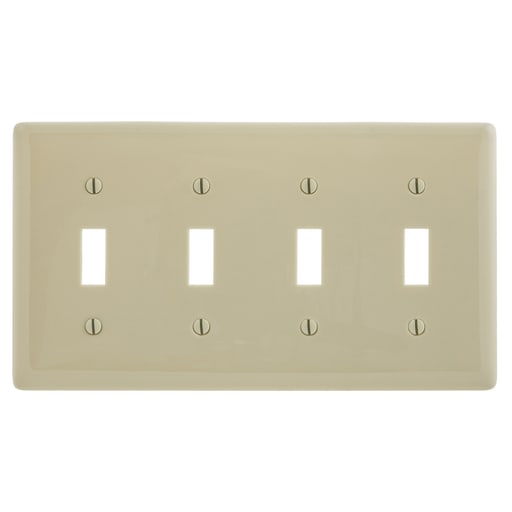 Hubbell Wiring Device - Hubbell NP4I 4-Gang Ivory Nylon Standard 4-Toggle Switch Wallplate