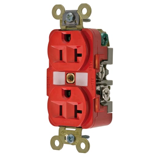 Hubbell Wiring Device - Hubbell HBL5362R 20 Amp 125 Volt 2-Pole 3-Wire NEMA 5-20R Red Straight Blade Duplex Receptacle