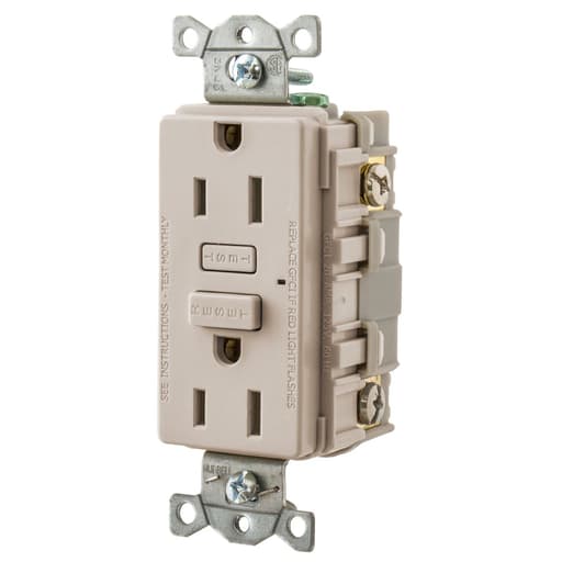 Hubbell Wiring Device - Hubbell GF15LA 15 Amp 125 Volt 2-Pole 3-Wire NEMA 5-15R Brown Duplex GFCI Receptacle with LED Indicator