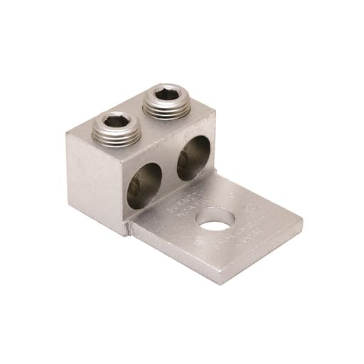Burndy - Burndy K2A31U Aluminum Universal Terminal, 2 Conductor, 1 Hole, 6 AWG (Str)-350 kcmil, 1/2" Stud, 2 Screws, Al/Cu Rated, Tin Plated