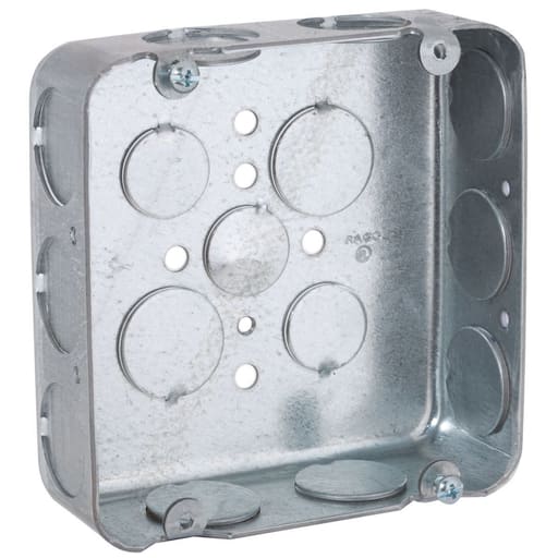 Raco Manufacturing - Raco 246 4-11/16" Square Box, Drawn, 1-1/2" Deep, Three 1/2" and Twelve 3/4" KO's