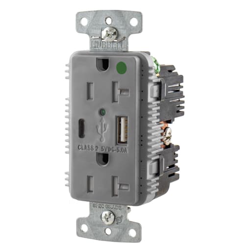 Hubbell Wiring Device - HWDK USB8300AC5GY RCPT HG DUP 20A 1