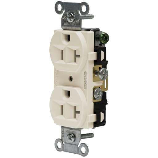 Hubbell Wiring Device - Hubbell CRF20LA 125 Volt 20 Amp NEMA 5-20R Light Almond Commercial Grade Duplex Receptacle