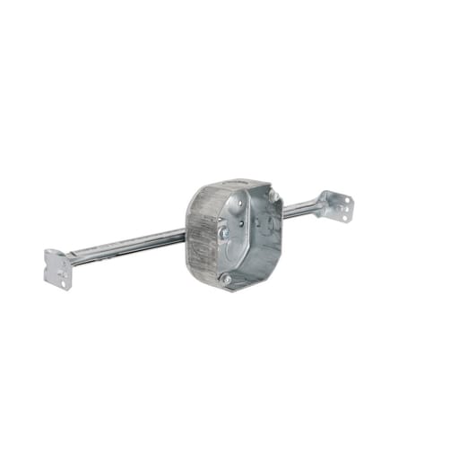 Raco Manufacturing - Raco 324 4" Octagon Box, Drawn, 1-1/2" Deep, (7) 1/2" KO's, Raised Ground, w/ Bar Hanger