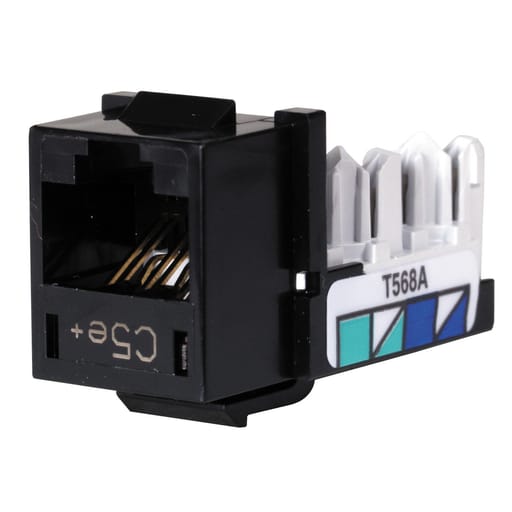 Hubbell Wiring Device - Hubbell HXJ5EBK 8-Position Black T568A/T568B Category 5E Modular Keystone Jack