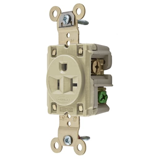 Hubbell Wiring Device - Hubbell HBL5361-I Ivory 20A 125V Single Receptacle. Extra Heavy Duty Industrial Series
