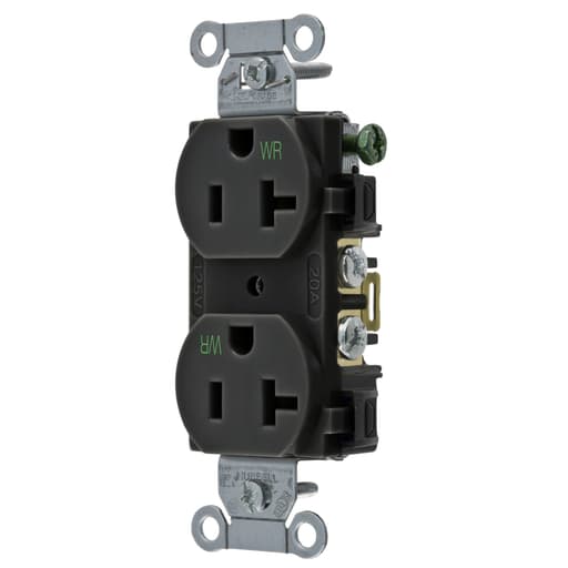 Hubbell Wiring Device - Hubbell BR20BLKWR WTR RES, COM GRD, 20A 125V, 5-20R, BK