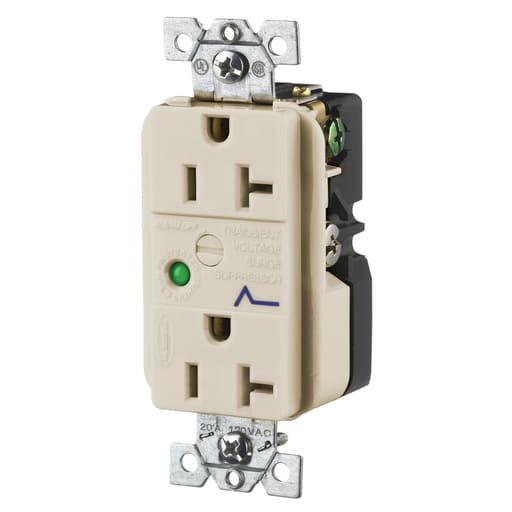 Hubbell Wiring Device - Hubbell HBL5362ALSA 20 Amp 125 Volt 2-Pole 3-Wire NEMA 5-20R Almond Duplex Surge Suppression Receptacle