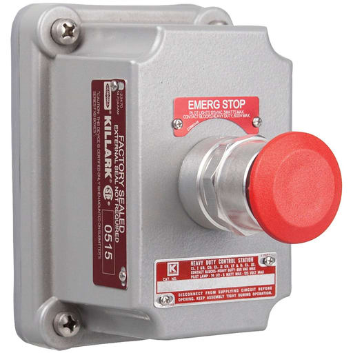 Killark - Killark FXCS-0MMR3 FXCS Series - Aluminum Maintained Contact Push/Pull Mushroom Red-Factory Sealed- 1NO/1NC Contact