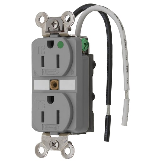 Hubbell Wiring Device - Hubbell HBL8200SGGYADUP Receptacle, TAMP-RES, 15A 125V, 5-15R, GY