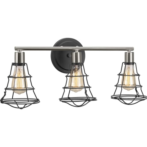 Progress Lighting - Progress P300030-143 Gauge Collection Three-Light Graphite Farmhouse Bath Vanity Light