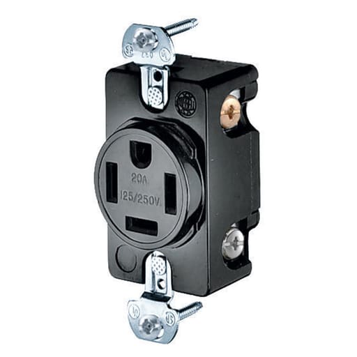 Hubbell Wiring Device - Hubbell HBL8410 20 Amp 125/250 Volt 3-Pole 4-Wire NEMA 14-20R Black Single Straight Blade Receptacle