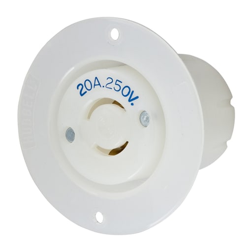 Hubbell Wiring Device - Hubbell HBL8809C 20 Amp 250 Volt 2-Pole 2-Wire NEMA L2-20R White Locking Flanged Receptacle