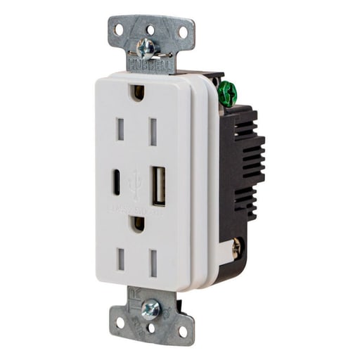 Hubbell Wiring Device - HWDK USB15ACW RCPT DUP 15A125V 3.1A