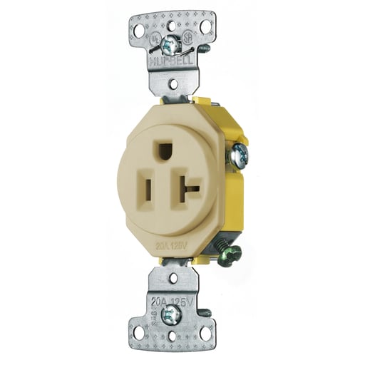 Hubbell Wiring Device - Hubbell RR201I 20 Amp 125 Volt 2-Pole 3-Wire NEMA 5-20R Ivory Single Receptacle