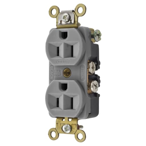 Hubbell Wiring Device - Hubbell HBL5242GYDUP Receptacle, INT GRD, 15A 125V, 5-15R, GY