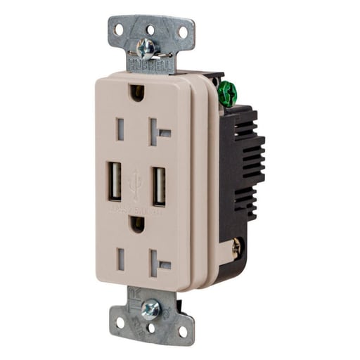Hubbell Wiring Device - HWDK USB20ALA RCPT DUP 20A125V 3.1A