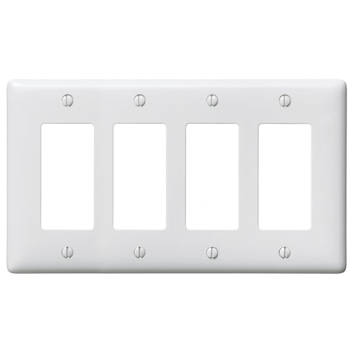 Hubbell Wiring Device - Hubbell NP264W 4-Gang White Nylon Standard 4-Decorator Switch Wallplate