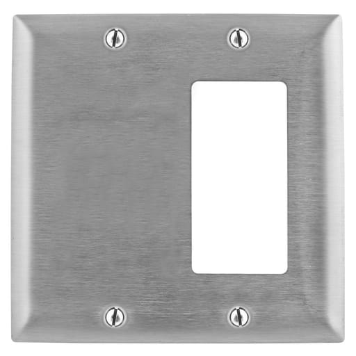 Hubbell Wiring Device - Hubbell SS1426 2-Gang Stainless Steel 1-Decorator Switch 1-Blank Strap Mount Combination Wallplate