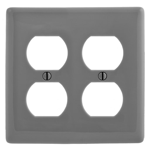 Hubbell Wiring Device - Hubbell NP82GY 2-Gang Gray Nylon Standard 2-Duplex Receptacle Wallplate
