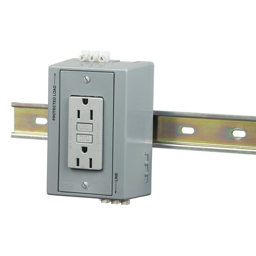 Hubbell Wiring Device - Hubbell DRUBGFI15 15 Amp 125 Volt NEMA 5-15R Gray Din Rail Utility Box Duplex Receptacle