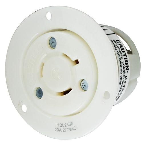 Hubbell Wiring Device - Hubbell HBL2336 20 Amp 277 Volt 2-Pole 3-Wire NEMA L7-20R White Locking Receptacle