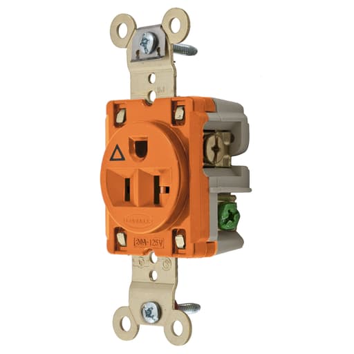 Hubbell Wiring Device - Hubbell IG5361 20 Amp 125 Volt 2-Pole 3-Wire NEMA 5-20R Orange Isolated Ground Single Straight Blade Receptacle