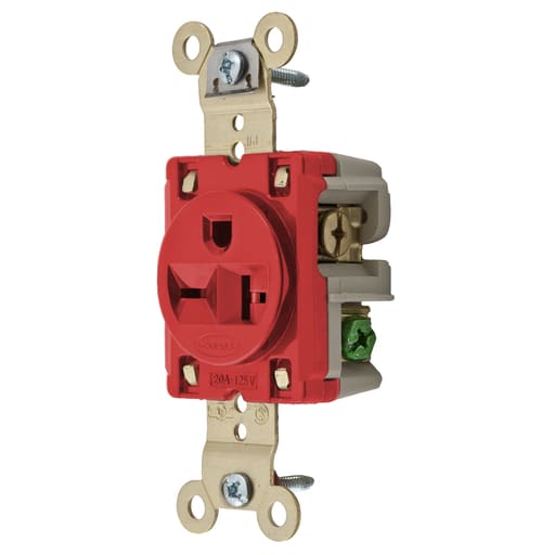 Hubbell Wiring Device - Hubbell HBL5461R SGL Receptacle, IND GRD, 20A 250V, 6-20R, RED