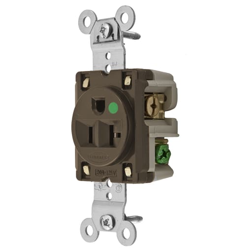 Hubbell Wiring Device - Hubbell HBL8310 20 Amp 125 Volt 2-Pole 3-Wire NEMA 5-20R Brown Nylon Straight Blade Device Receptacle