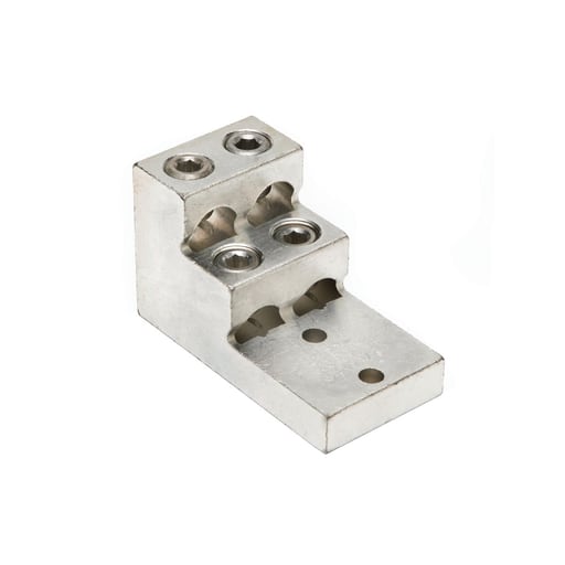 Burndy - Burndy K22A36U2 Aluminum Universal Terminal, 2 Hole, Four: 2 AWG (Str)-600 kcmil, 3/8" Stud, 138" Stud Hole Spacing, 4 Screws, Al/Cu Rated, Tin Plated