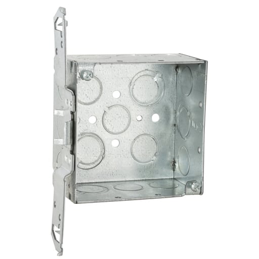 Raco Manufacturing - Raco 235 4" Square Box, 2-1/8" Deep, 1/2" & 3/4" Knockouts, Wood/Metal Stud Bracket, Welded