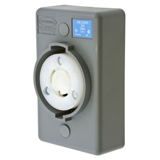 Hubbell Wiring Device - Hubbell HBL2320SR 20 Amp 250 Volt 2-Pole 3-Wire NEMA L6-20R Gray Surface Mount Locking Receptacle