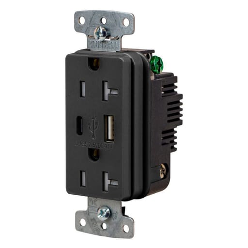 Hubbell Wiring Device - HWDK USB20ACBK RCPT DUP 20A125V 3.1