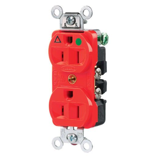 Hubbell Wiring Device - Hubbell IG8200RDUP Receptacle, IG, HG, 15A 125V, 5-15R, RD