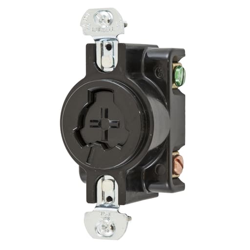 Hubbell Wiring Device - Hubbell HBL23000G 20 Amp 125 Volt 2-Pole 3-Wire Black Locking Receptacle