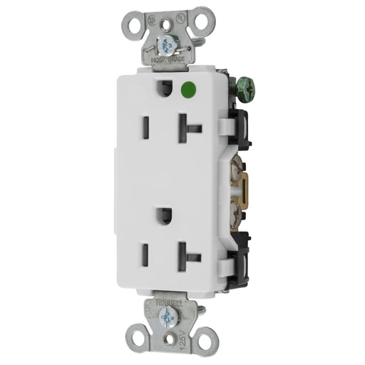 Hubbell Wiring Device - Hubbell 2182W Straight Blade Device, Decorator Duplex Receptacle, Hospital Grade, Hubbell-Pro, 20A 125V, 2-Pole 3-Wire Grounding, 5-20R, White