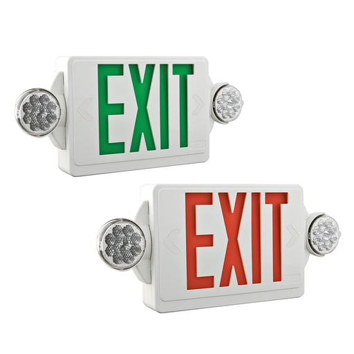 Lithonia Lighting - Lithonia LHQM-LED-G-M6 Stencil Face LED Exit Sign, Single Face, 2-Lamp Heads, 120/277V, White Thermoplastic Housing, Green Lettering