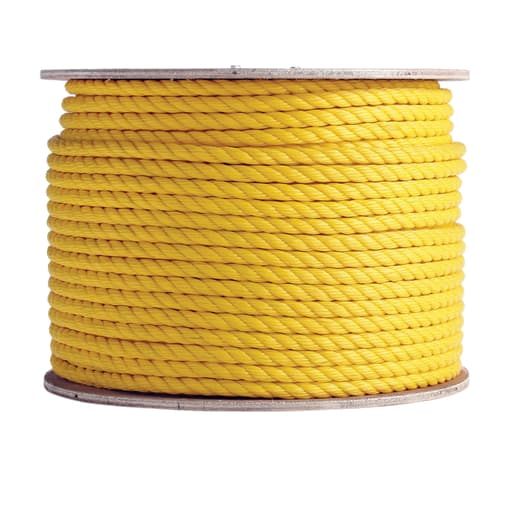 Erin Rope - Erin Rope TWPY080600 1/4" x 600ft 3-Strand Twisted Polypropylene Rope, 1250lb Min Breaking Strength - Yellow