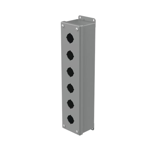 nVent Hoffman - Hoffman E6PBVL Pushbutton Enclosures, Type 12, 6PB x 30.5mm, Gray, Steel