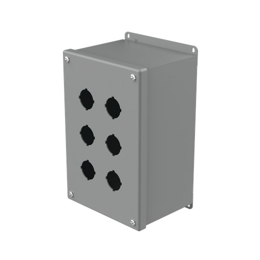 nVent Hoffman - Hoffman E6PBX Extra-Deep Pushbutton Enclosures, Type 12, 6PB x 30.5mm, Gray, Steel