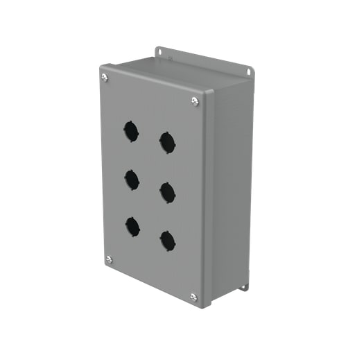 nVent Hoffman - Hoffman E6PBG Pushbutton Enclosures, Type 12, 6PB x 22.5mm, Gray, Steel