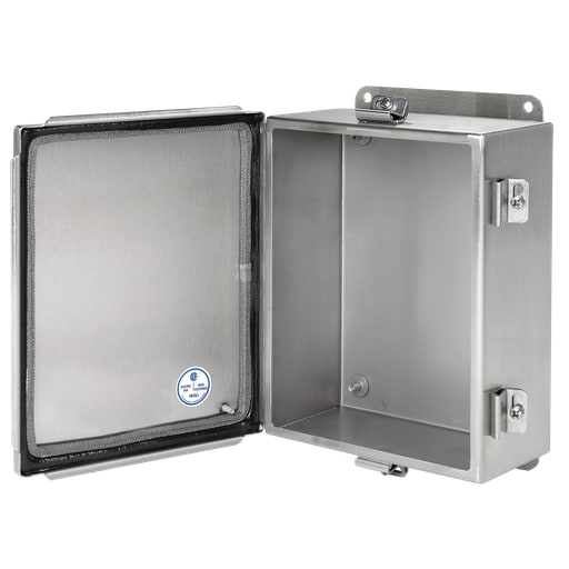 nVent Hoffman - Hoffman A1412CHEMCSS Continuous Hinge with Clamps Junction Box EMC Type 4X, 14" x 12" x 6", Brushed, Stainless Steel Type 304